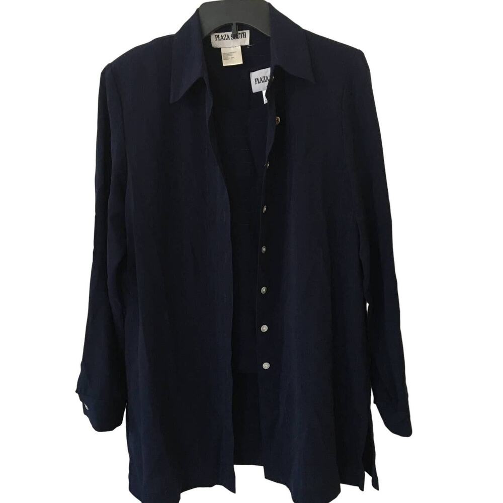 Vtg Plaza South Size 12, 3 Piece Navy Blue Pant Suit Subtle Shimmery Pinstripes